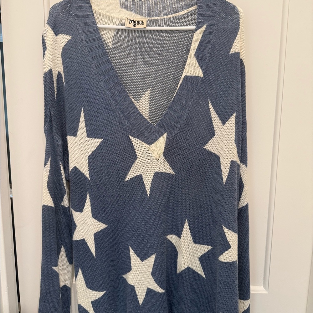 Show Me Your MuMu Blue Star V-Neck Sweater